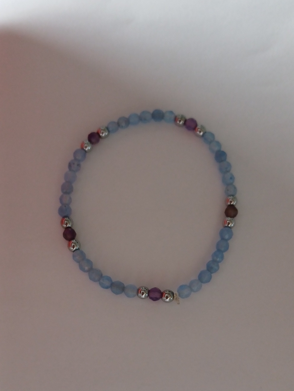 Delicate Blue Agate Beaded  Bracelet with Natural Hematite & Amethyst  Accents